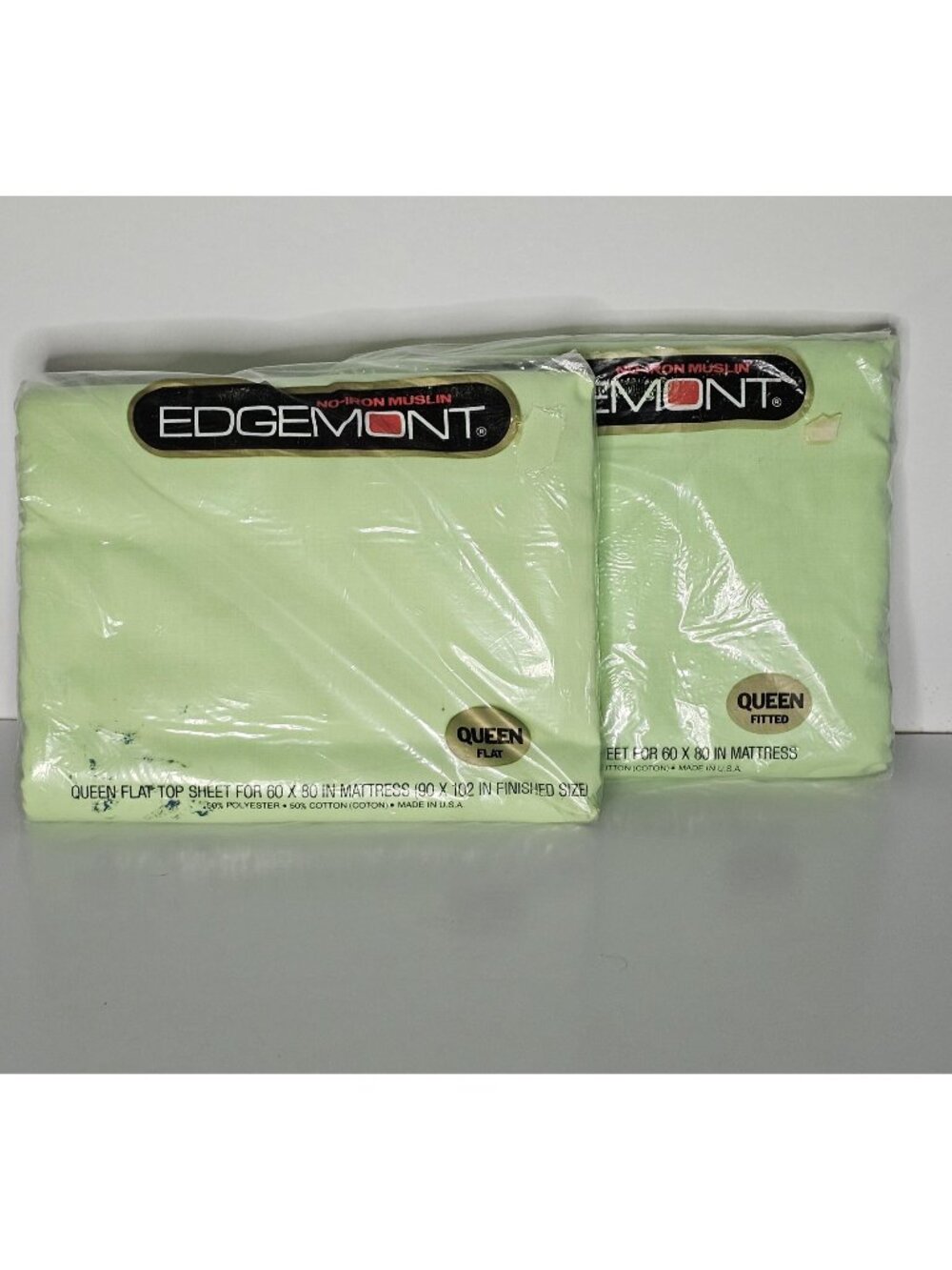 Vintage Edgemont Queen 130 Thread Count Mint Green Sheet Set, Unopened Packages